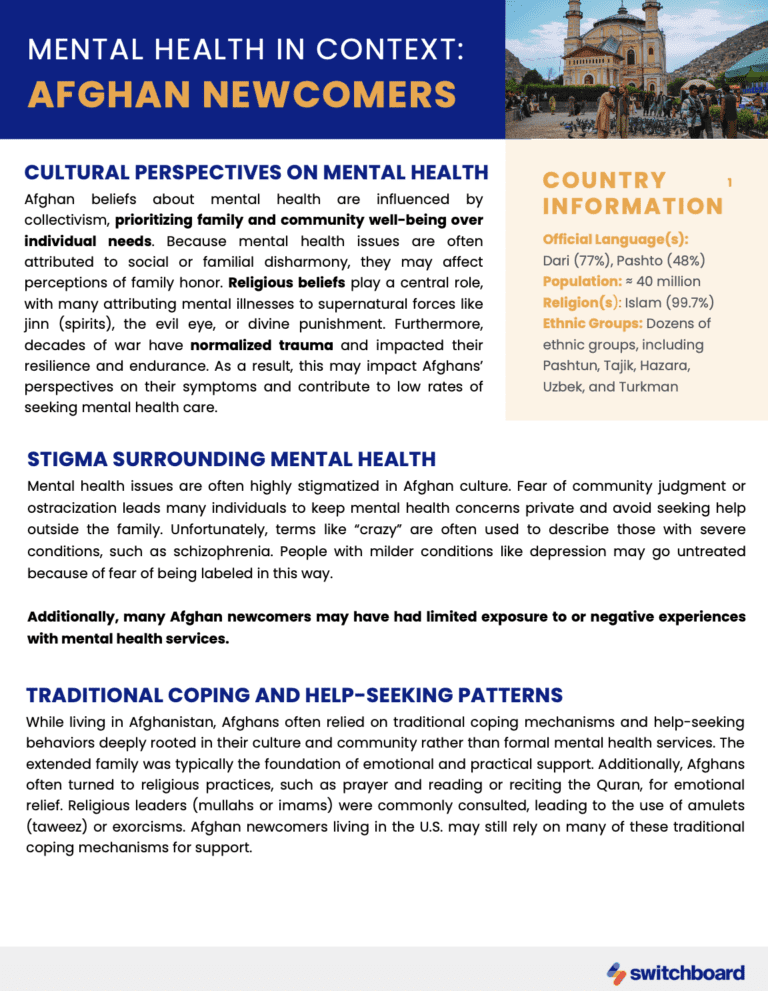 Mental Health in Context: Afghan Newcomers